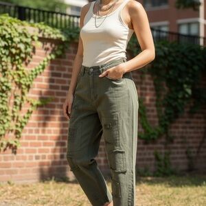 POL Olive Green Distressed Pants